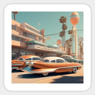 A Retro-Futuristic image of a Califonia Beach City Sticker